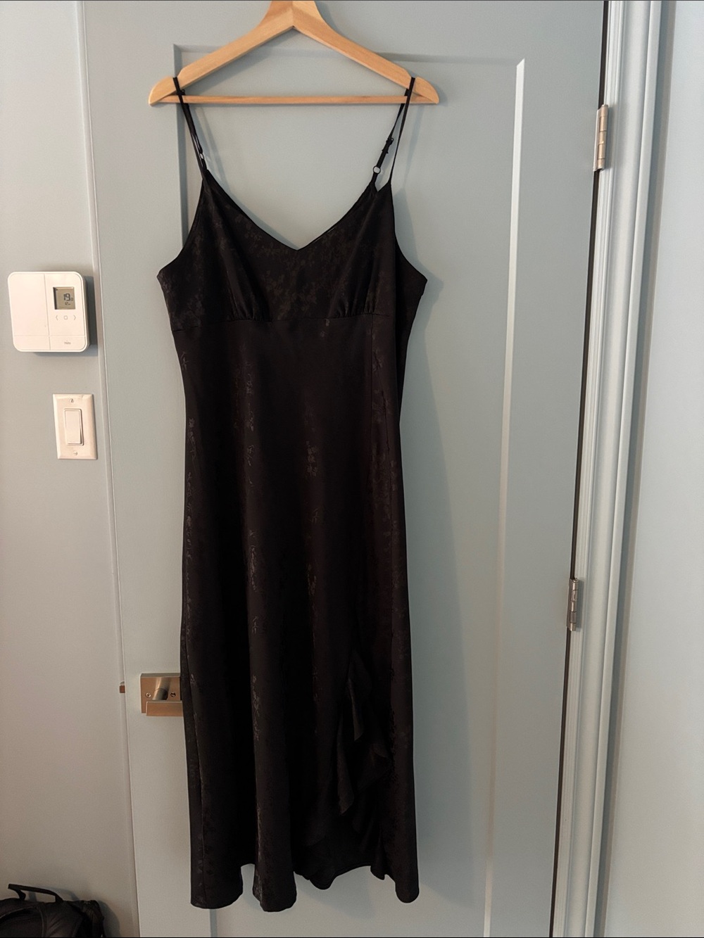 Emma & Michele Black Slip Midi Dress with V-Neck and Adjustable Straps